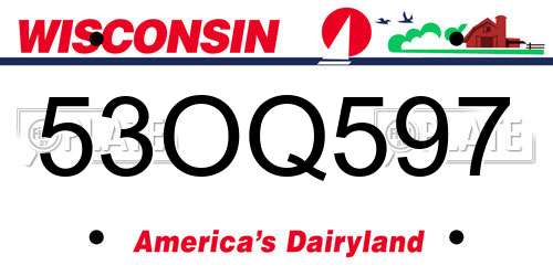 53OQ597 Wisconsin License Plate