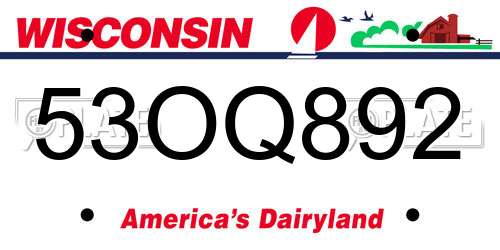 53OQ892 Wisconsin License Plate