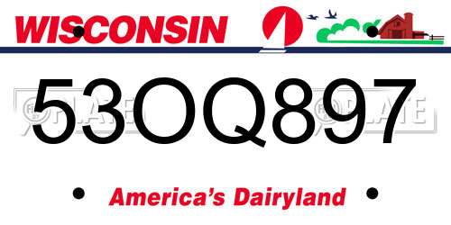 53OQ897 Wisconsin License Plate