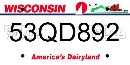 53QD892 Wisconsin License Plate