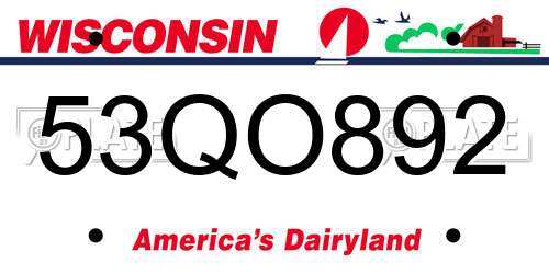 53QO892 Wisconsin License Plate