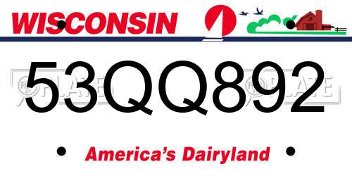 53QQ892 Wisconsin License Plate