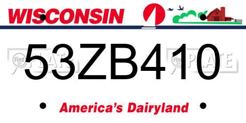 53ZB410 Wisconsin License Plate
