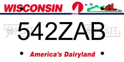 542ZAB Wisconsin License Plate