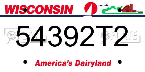 54392T2 Wisconsin License Plate