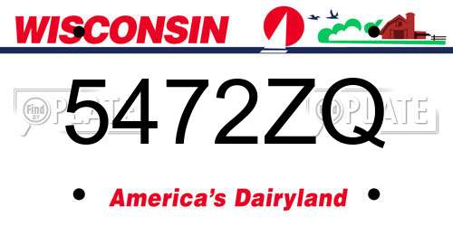 5472ZQ Wisconsin License Plate