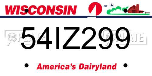54IZ299 Wisconsin License Plate