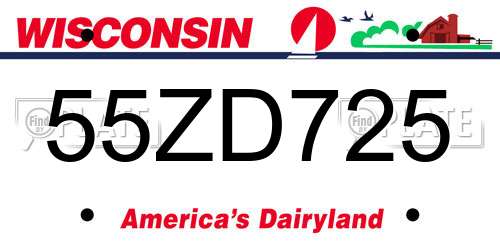 55ZD725 Wisconsin License Plate