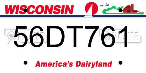 56DT761 Wisconsin License Plate