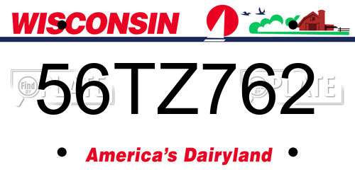 56TZ762 Wisconsin License Plate