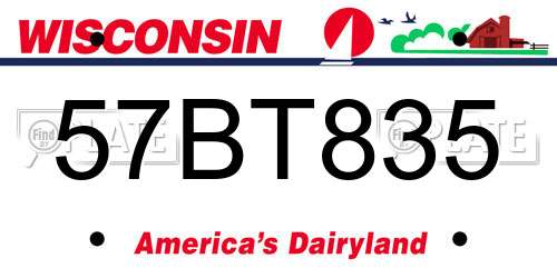 57BT835 Wisconsin License Plate