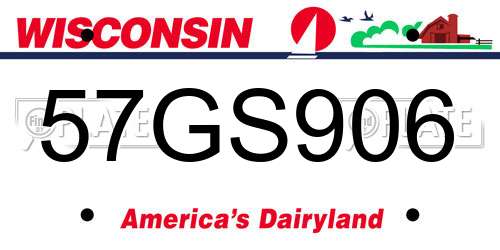 57GS906 Wisconsin License Plate