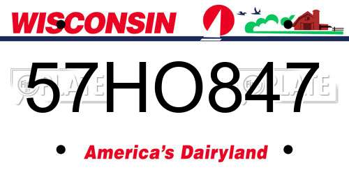 57HO847 Wisconsin License Plate