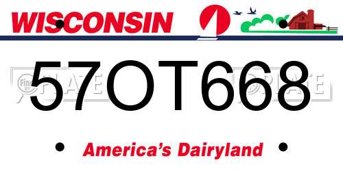 57OT668 Wisconsin License Plate