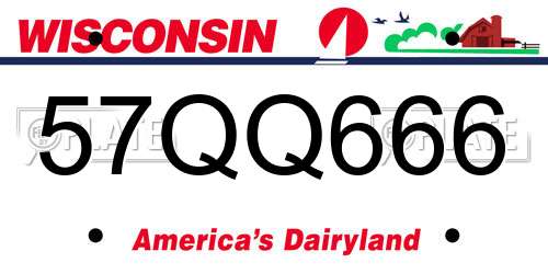 57QQ666 Wisconsin License Plate