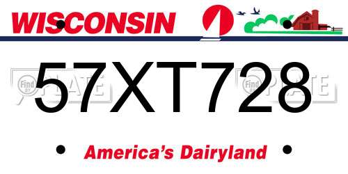 57XT728 Wisconsin License Plate