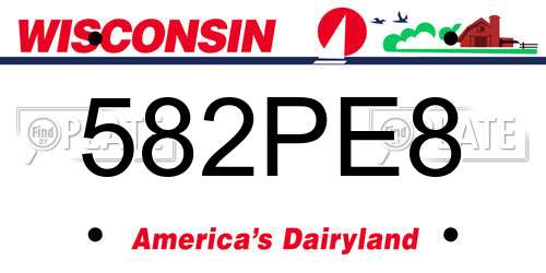 582PE8 Wisconsin License Plate