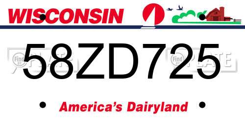 58ZD725 Wisconsin License Plate