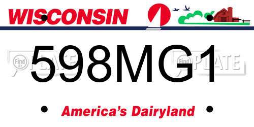 598MG1 Wisconsin License Plate