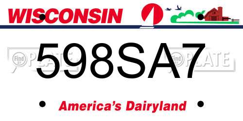 598SA7 Wisconsin License Plate