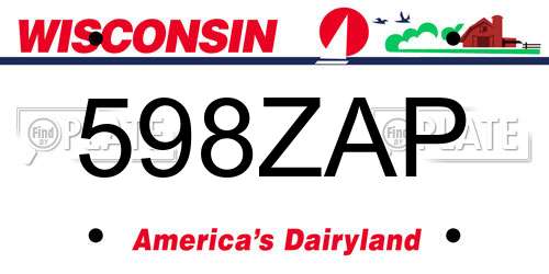 598ZAP Wisconsin License Plate
