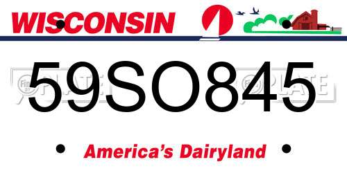 59SO845 Wisconsin License Plate