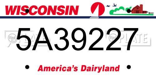 5A39227 Wisconsin License Plate