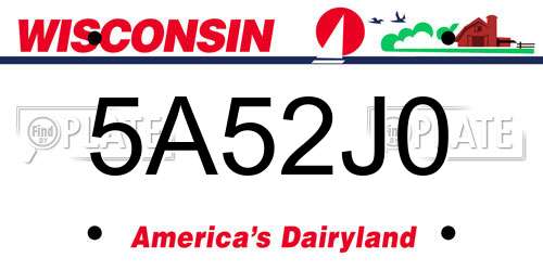 5A52J0 Wisconsin License Plate