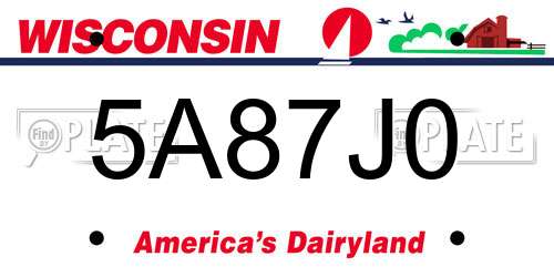 5A87J0 Wisconsin License Plate