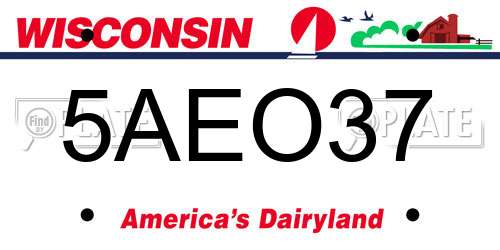 5AEO37 Wisconsin License Plate