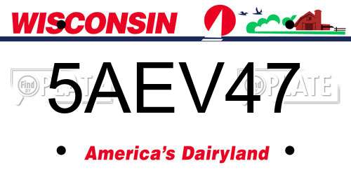 5AEV47 Wisconsin License Plate