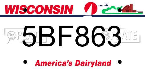 5BF863 Wisconsin License Plate