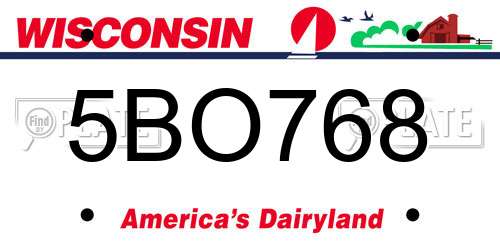 5BO768 Wisconsin License Plate