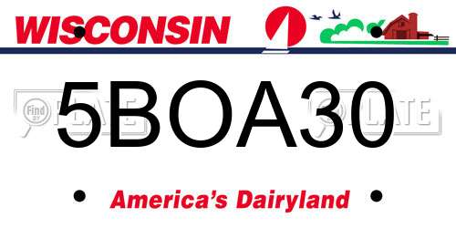 5BOA30 Wisconsin License Plate