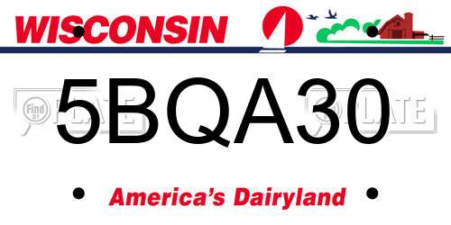 5BQA30 Wisconsin License Plate