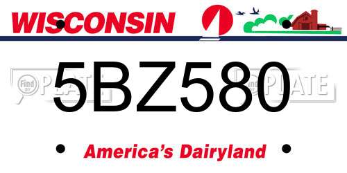 5BZ580 Wisconsin License Plate