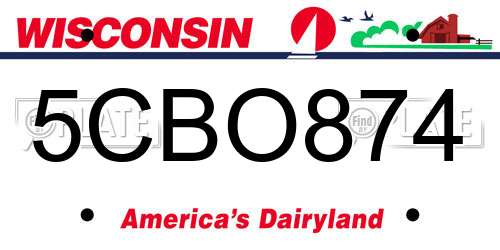 5CBO874 Wisconsin License Plate