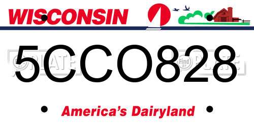 5CCO828 Wisconsin License Plate
