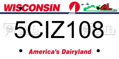 5CIZ108 Wisconsin License Plate