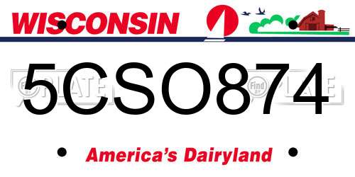 5CSO874 Wisconsin License Plate