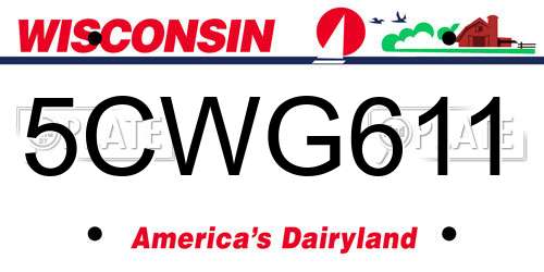 5CWG611 Wisconsin License Plate