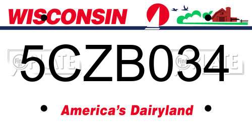 5CZB034 Wisconsin License Plate