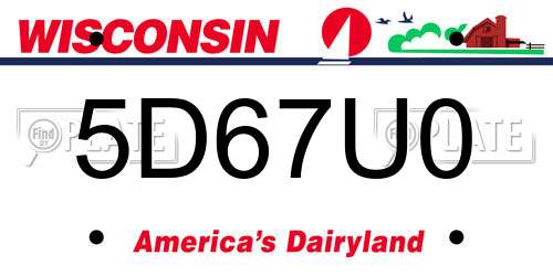 5D67U0 Wisconsin License Plate