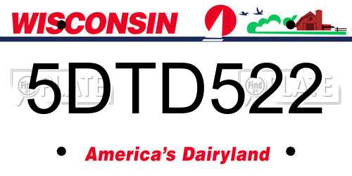 5DTD522 Wisconsin License Plate