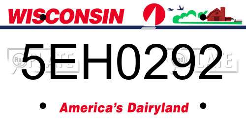 5EH0292 Wisconsin License Plate