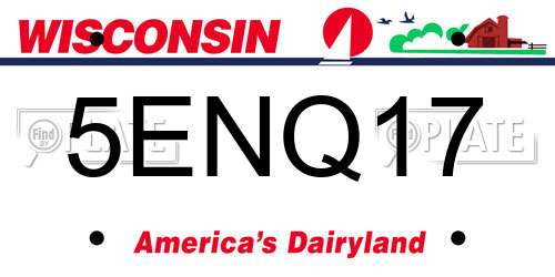 5ENQ17 Wisconsin License Plate