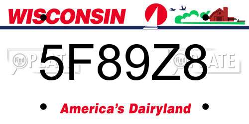 5F89Z8 Wisconsin License Plate