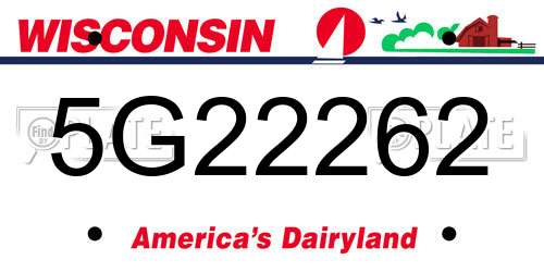 5G22262 Wisconsin License Plate