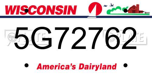 5G72762 Wisconsin License Plate