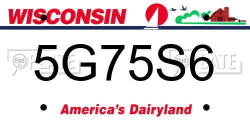 5G75S6 Wisconsin License Plate